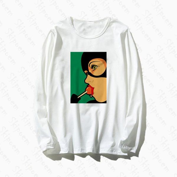 

девочка ест леденец женщины tshirt kawaii punk harajuku tumblr урожай gothic хлопка с длинным рукавом плюс размер для одежды майка femme, White