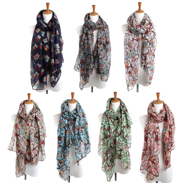 

large shawls spring winter scarf for women floral print vintage beautiful women ladies owl print long scarf warm wrap shawl, Blue;gray