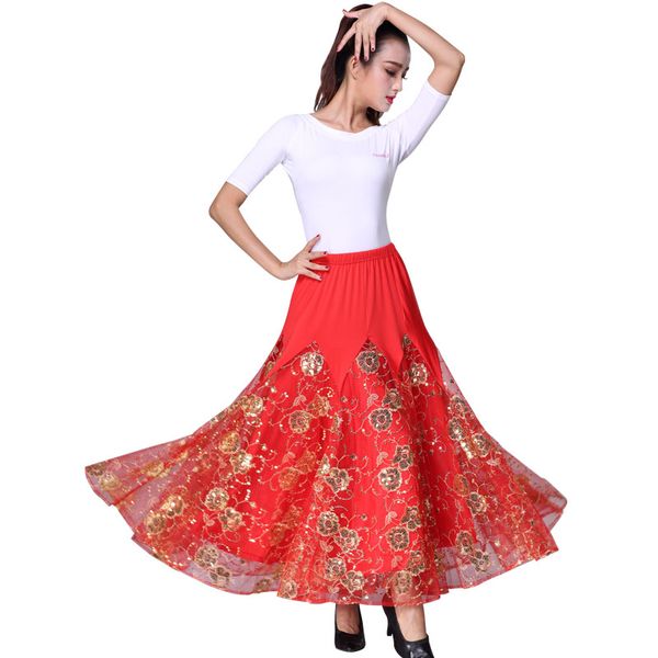 

2019 new salsa ballroom skirt long hem dansa ballroom dance skirts for women waltz standard skirts, Black;red