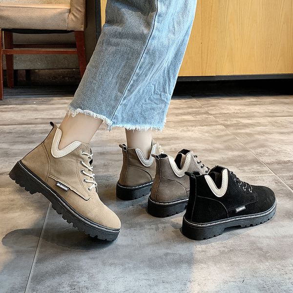 

boots women shoes autumn 2020 new winter net red thick bottom round head tied flat bottom short boots, Black