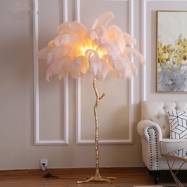 

Floor Lamp Modern Luxury Tree Branch Ostrich Feather Floor Lamp High Grade Stand Light Floor Lamps For Living Room Bedroom Lamp