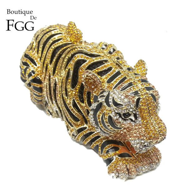 

boutique de fgg elegant women gold tiger clutch minaudiere evening bags diamond wedding handbag bridal purse party dinner bag cj191209, Black;red