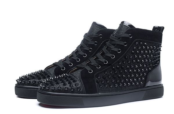 

original box]wholesale men women rhinestone high shoes famous designer red bottom sneakers mens loubbis shoes, Black