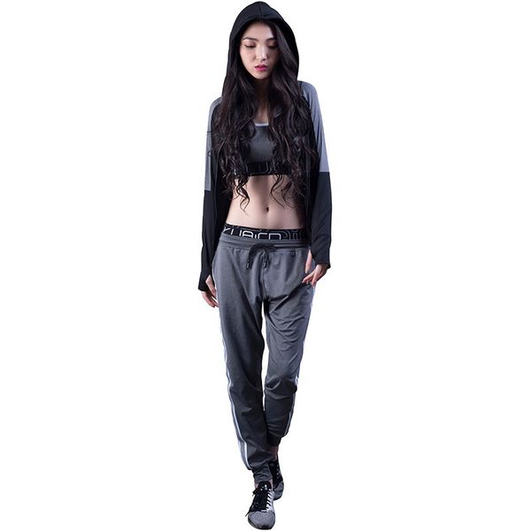 

fashion sportswear women yoga sets high waist pants & tank + coat fitness gym yoga clothing loose running suits 3 pieces set, Black;blue