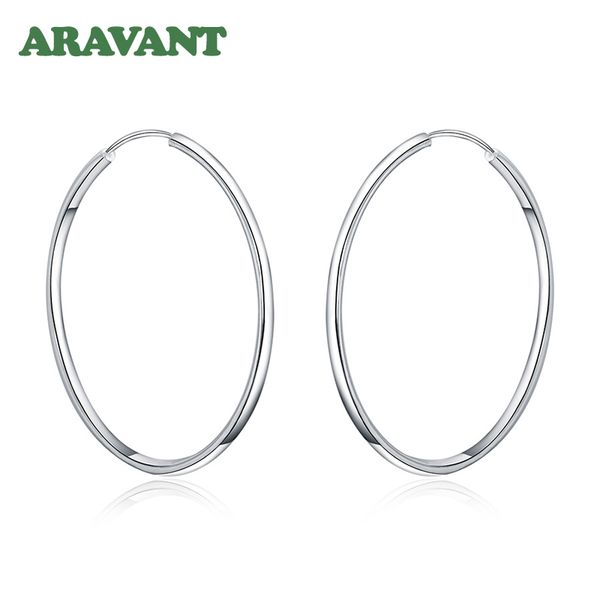 

925 silver hoop earring for women 50mm 60mm big round circle earrings fashion jewelry gift, Golden;silver