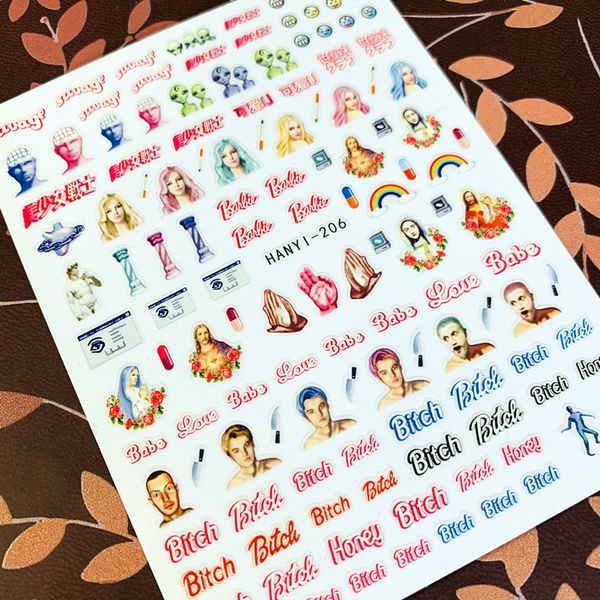 

hanyi-206 cute character xiaolizi 3d nail art sticker nail decal stamping export japan designs rhinestones decorations, Black
