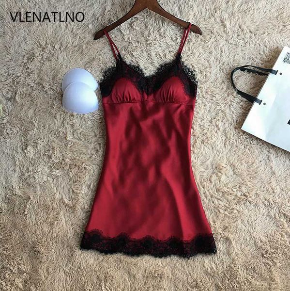 

ladies silk satin nightgown lace nightdress sleeveless nighties summer night dress charming sleep wear night wear for women, Black;red