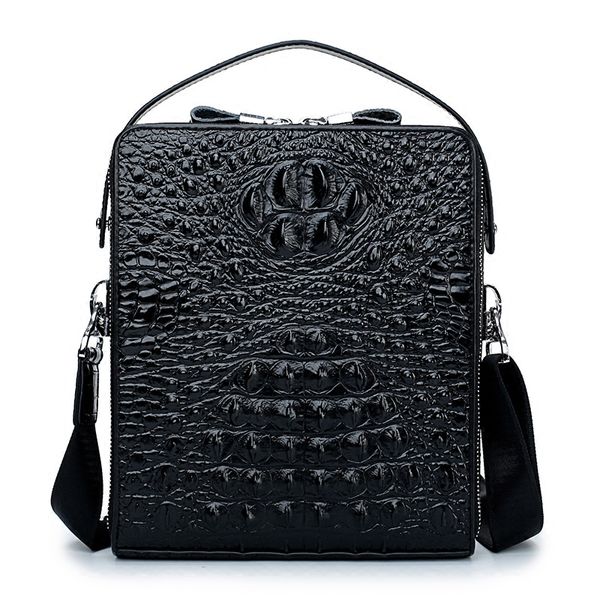 

crocodile pattern genuine leather men briefcase bag double zipper handbag shoulder bag crossbody male totes handbag