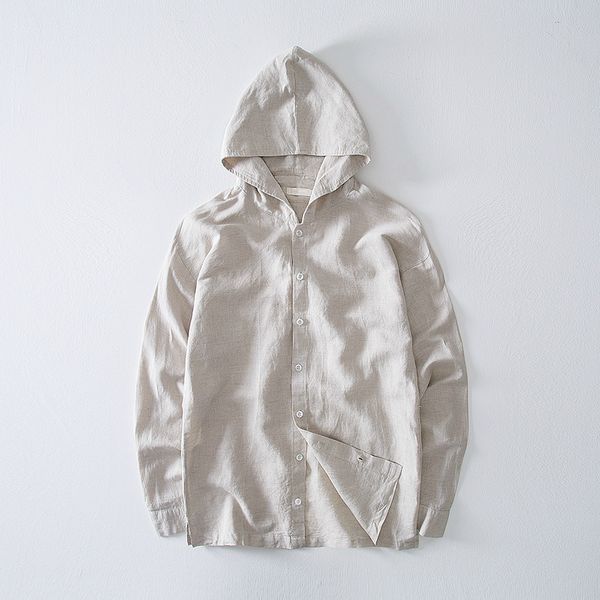 

autumn linen shirts men long sleeve khaki male social shirt fit casual button hooded shirt boy plus size xxxl 4xl, White;black