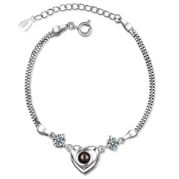 

100 languages i love you projection crystal heart bead charm bracelet for women bracelet &bangle wedding party gift sl355, Black