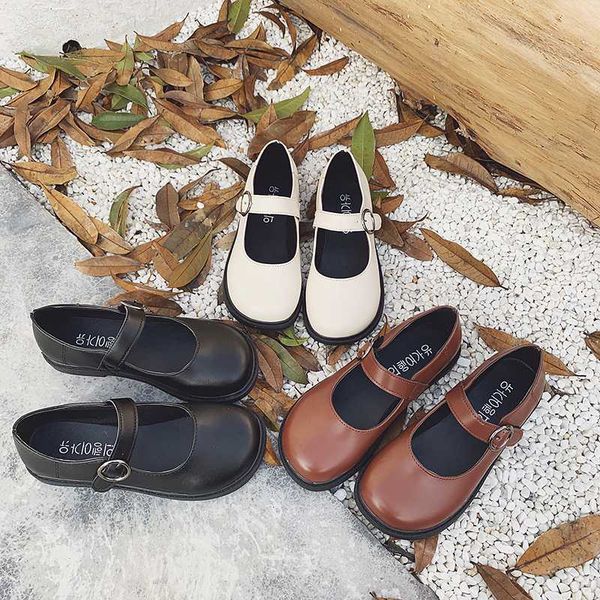 

korean wild small leather shoes 2020 new mary jane womens shoes cute big head student doll retro flat casual single, Black