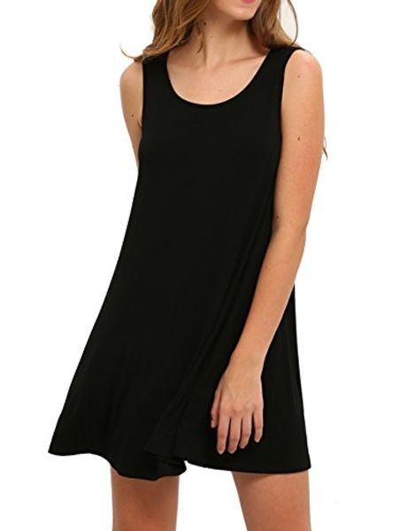 

women's tank dress sleeveless summer loose casual swing t-shirt dresses, Black;gray