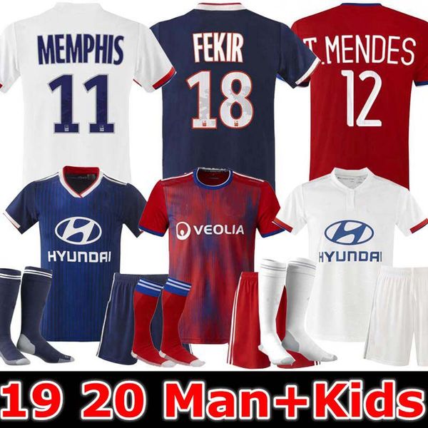 

man + kids kit 19 20 maillot de foot olympique lyonnais soccer jerseys 2019 2020 lyon home fekir memphis traord uniforms football third, Black;yellow