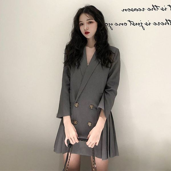 

korean 2019 women oversized blazers chic pleated vintage blazer and jackets femme casual chaqueta mujer bleiser feminino, White;black