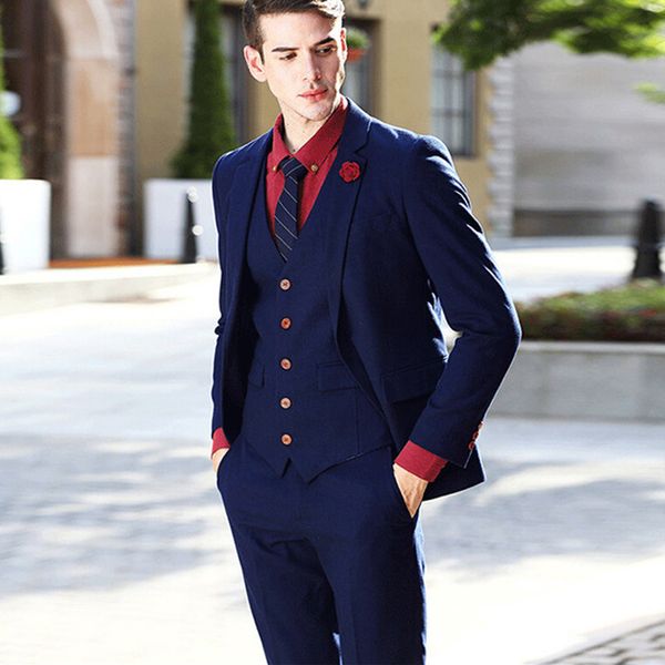 

blue wedding tuxedos shawl lapel 3 pieces groom wear handsome one button custom made men formal business blazer suits, Black;gray