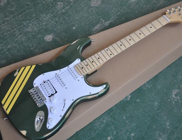 

бесплатная доставка завод заказ металла зеленый vintage style электрогитара с белым пикапы пикапы, chrome harswares, предлагая индивидуальны