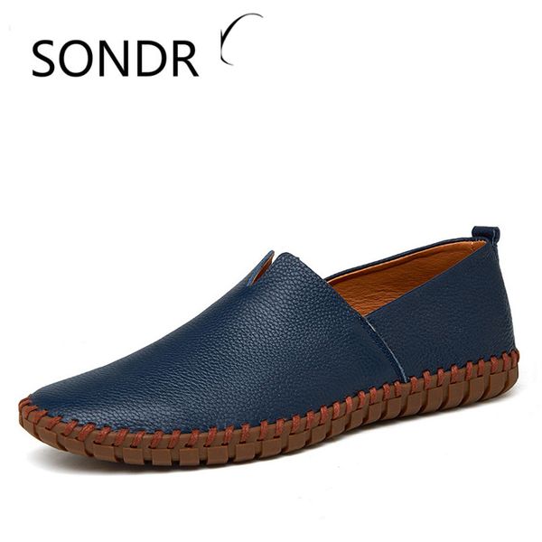 

genuine cow leather mens loafers fashion handmade moccasins soft leather blue slip on men's boat shoe plus size 38~47, Black