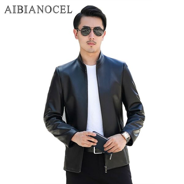 Aibianosel 2017 Yepyeni Casual Stil Kış erkek Hakiki Deri Ceket Koyun Gerçek Deri Ceket Siyah Erkek Ceket