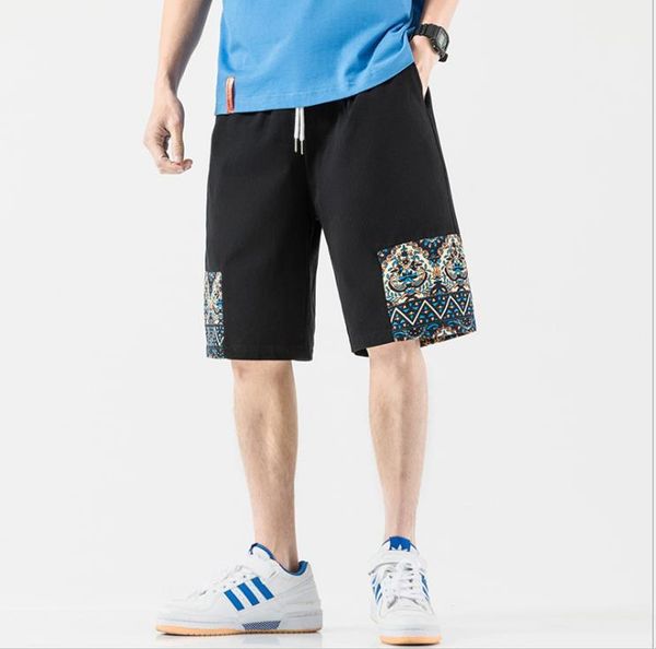 

print shorts mens straight 5xl loose summer designer drawstring knee length sport pants males fashion casual clothes teenagers chinese style, White;black