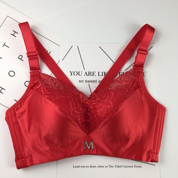 

brand less women's traditional under the thin thick non-steel ring bra-adjustable push up lace underwear, Red;black