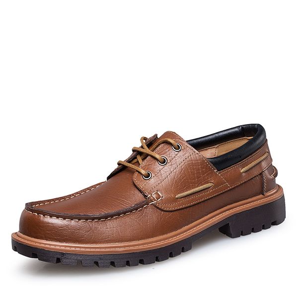 

2019 autumn male loafers fashion leather casual shoes men handmade retro flats male loafers lace up men boat shoes hc-570, Black