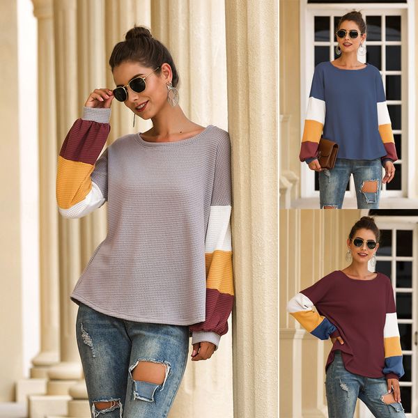 

осень / зима женского новых взрывы crew neck long sleeve color matching рукав повседневные вафельные ткани жилеты, White;black