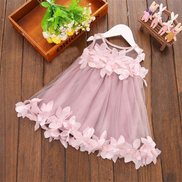 

2019 summer girls sleeveless flower dress baby mesh princess dress children's clothing baby baptism dresses 1-3 year old, Red;yellow