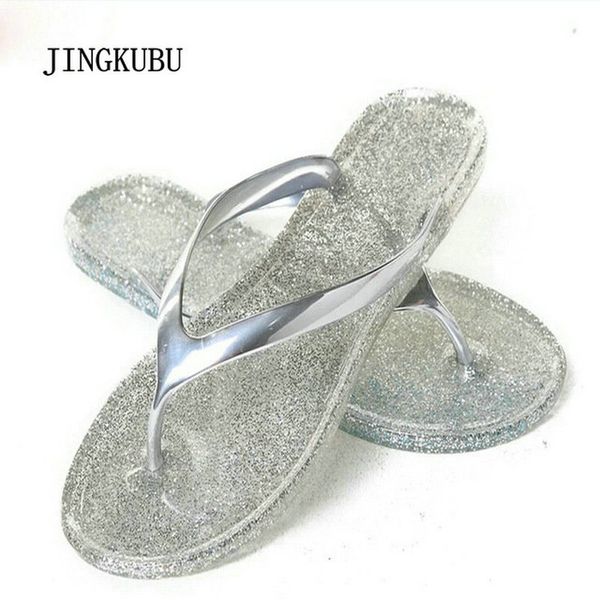 

jingkubu 2017 new summer women's slippers open toe new shoes woman flip flops blue/sliver/gold/pink jelly sandals 586, Black