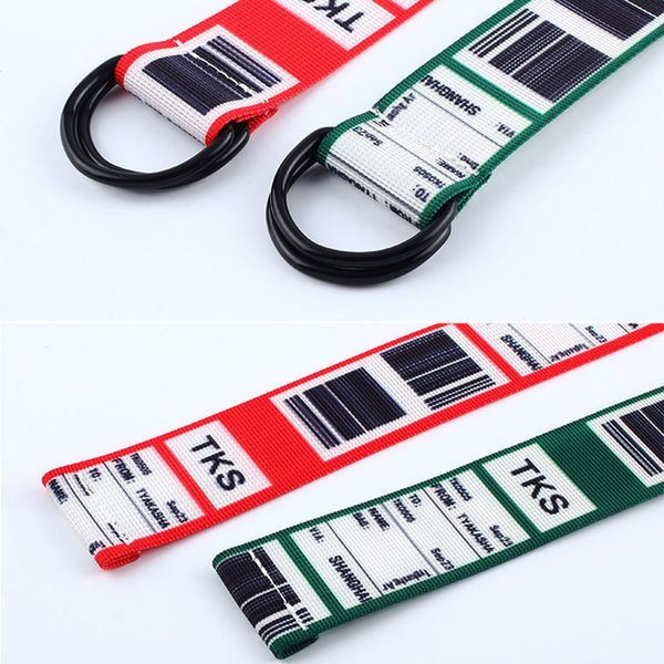 

fashion bar code letter printing canvas belt harajuku men women casual jeans d ring buckle waist belts 130cm long waistband z30, Black;brown
