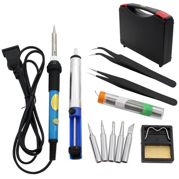 

new 220v electric soldering iron kit adjustable temperature welding soldering iron with tool carry case stand tools