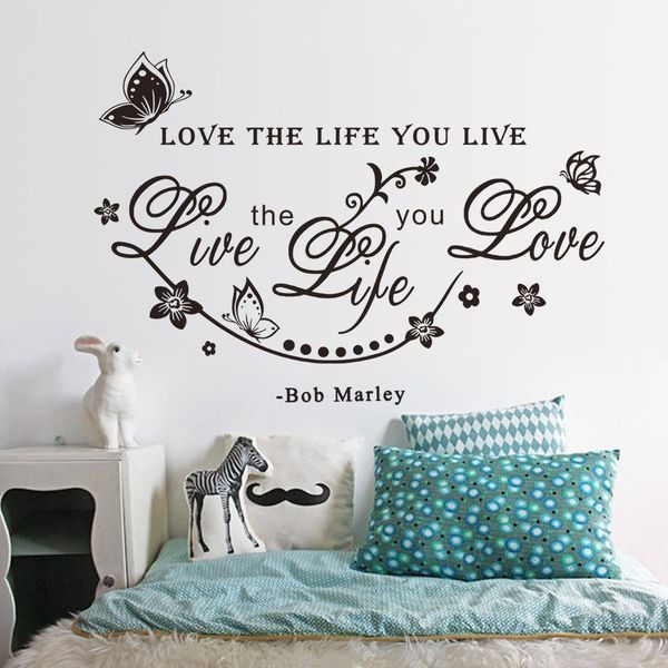 

new flower vine butterfly english motto bob marley wall sticker self-adhesive
