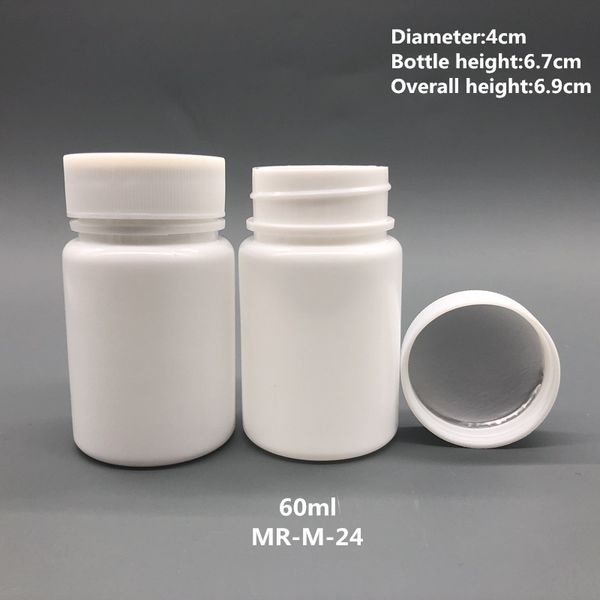50 Stück 60 ml 60 cc HDPE weiße leere Apotheke nachfüllbare Vitamin-Kapseln-Flaschen mit Schraubverschlüssen