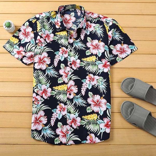 

mens beach hawaiian shirt tropical summer short sleeve shirt men brand clothing casual loose cotton shirts plus size y200409, White;black