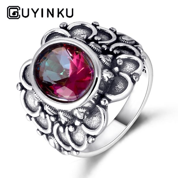 

guyinku 925 sterling silver ring oval gemstone created mystic z natural moonstone rings for women anniversary fine jewelry, Golden;silver