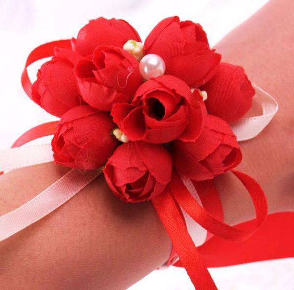 Pulso Corsage Dama De Honra Irmãs Mão Flores Artificiais De Seda Do Laço Da Noiva Flores Para Festa de Casamento Decoração De Noiva Prom GB
