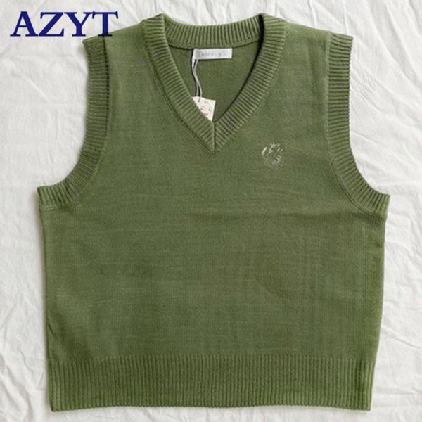 

azyt 8 color 2020 new v neck solid embroidery knit vest coat for women spring simplee fashion slim female knit tank, White