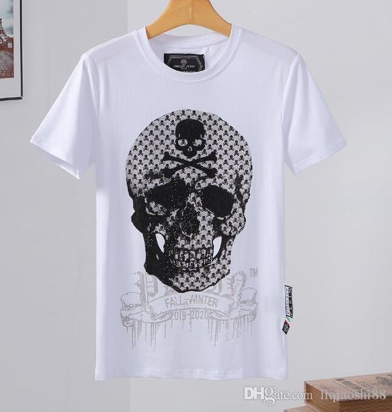 

new men's t-shirt short-sleeved cotton skull print t-shirt round neck slim t-shirt men's fashion pullover skateboard g100, White;black