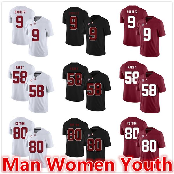 

customize ncaa stanford &nbspcardinals football jerseys dalton schultz 9 david parry 58 eric cotton 80 jersey any name number size s-5xl, Black