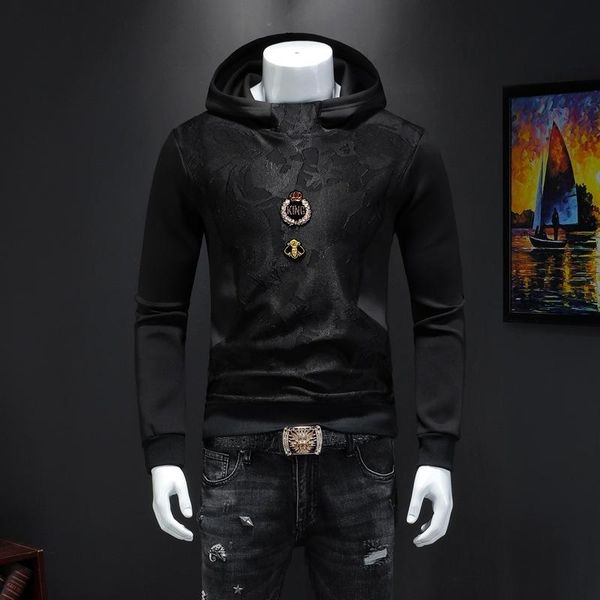 

мода марка би корона вышивки мужские толстовки с капюшоном черный насыщенный фуфайки повседневный streetwear полный o шеи пуловер толстовка, Black