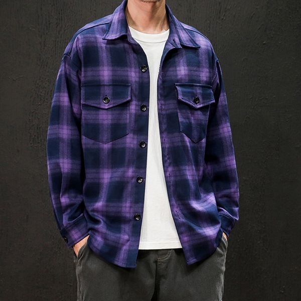 

new arrival men's casual fashion plaid printing loose long sleeve shirt blouse breathes camisa, White;black