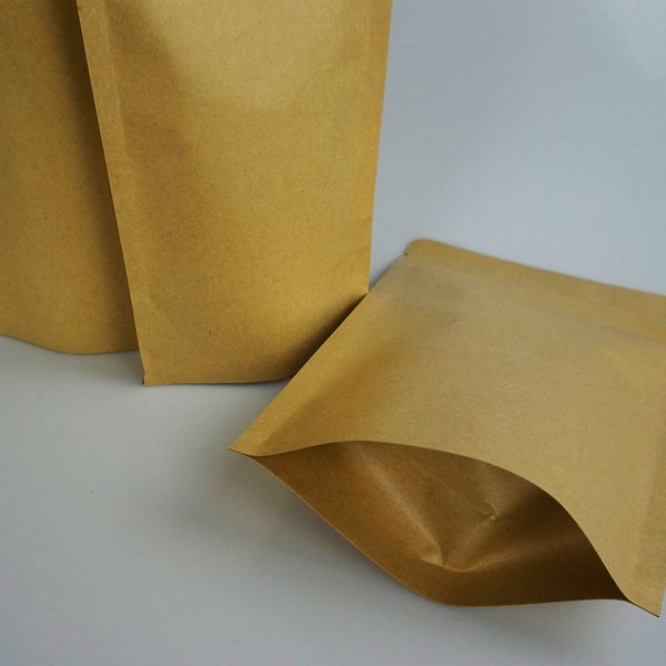 12 cm * 20 cm, 100 unidades / pacote engrossar lixar marrom saco de papel kraft ziplock, interior prata folha de alumínio doce / chocolate alimentos bolsa reutilizável