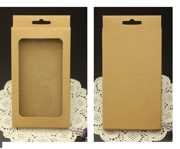 

100pcs brown kraft paper box with pvc window for mobile phone case black retail phone case packaging box universal