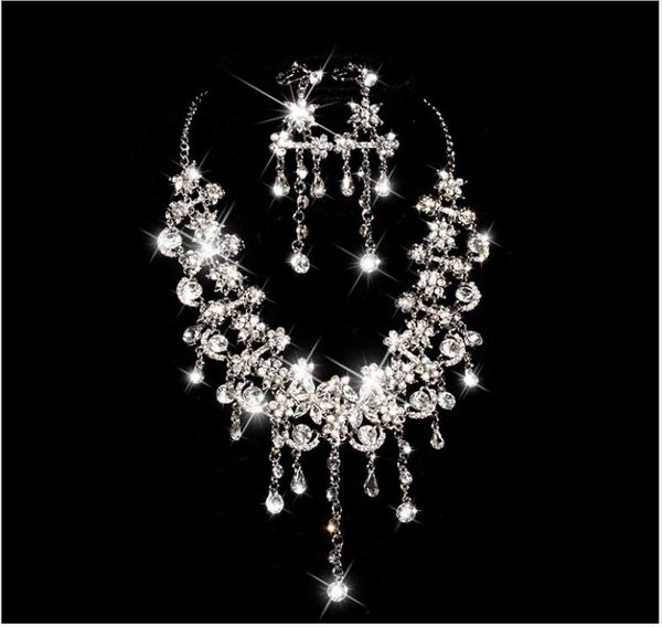

korean bridal jewelry two-piece suit dress knot wedding dress with jewelry necklace earrings, Silver