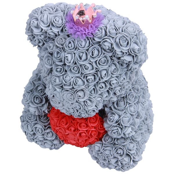 

40cm teddy bear with crown in gift box bear of roses artificial flower new year gifts for women valentines gift gray