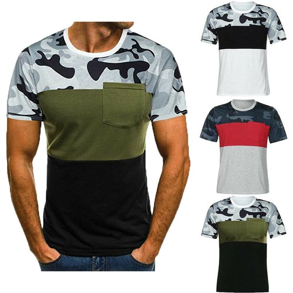 

2019 brand new summer mens casual slim fit short sleeve t shirt crew neck muscle tee shirts with pockets dropshipping, White