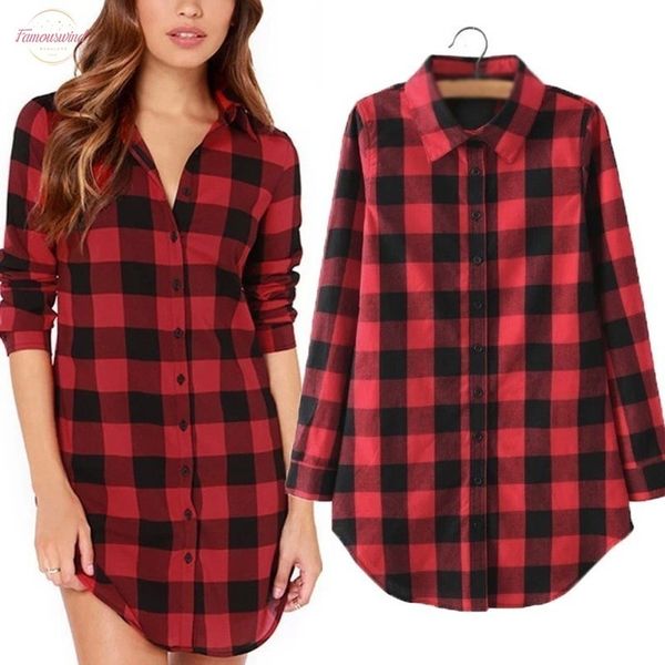 

plaid blouses shirts women plus size 2020 casual turn down collar single breasted long loose shirts blusas lapel neck s, White