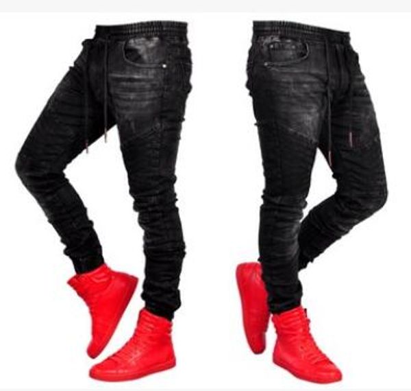 

black sports jogger jeans for mens clothing elastic waist jean pants long trousers pantalones, Blue