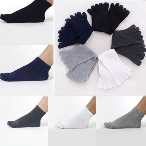 

men's socks five toes cotton mens casual pure fitness crew workout trainer finger breathable short, Black