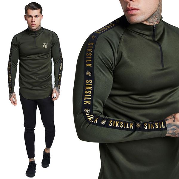 

autumn fashion high-elasticity sik silk t-shirt men long sleeve fitness t shirt men's solid gyms bodybuilding brand t-shirt ing, White;black