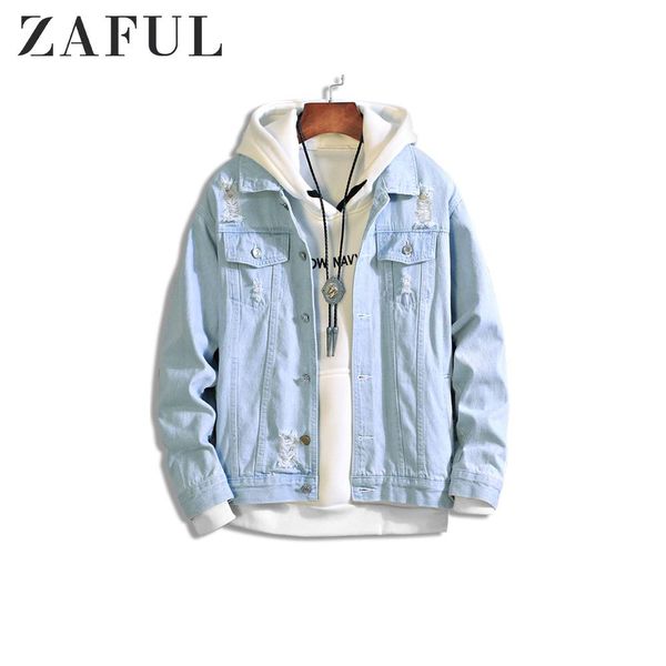 

zaful men autumn solid color ripped decoration denim jacket button up pocket turn-down collar long sleeves jackets daily, Black;brown